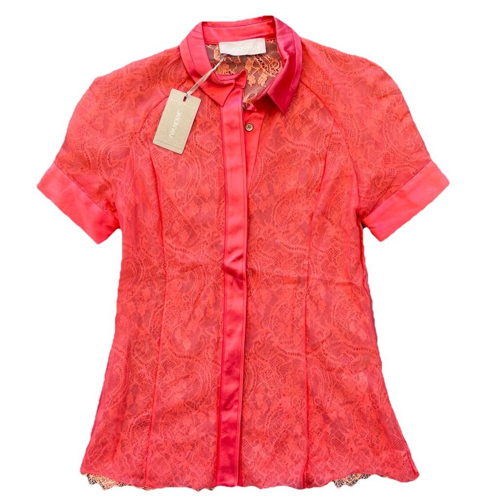 jason wu womens coral lace blouse NWT women’s size 0 FLAW